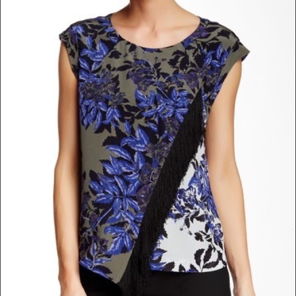 Rebecca Taylor Sleeveless Flame Fringe Silk Blouse